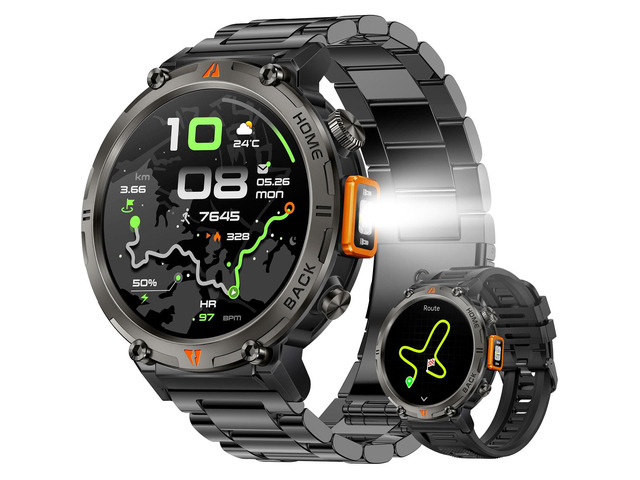 Military Smart Watches for Men Built-in GPS 3ATM Waterproof with Call/LED Flashlight, 1.45' Rugged Tactical Smartwatch with Compass, Fitness...