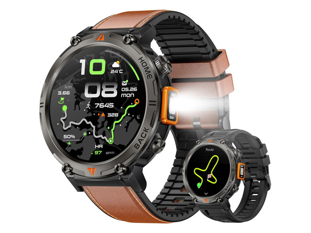 Military Smart Watches for Men Built-in GPS 3ATM Waterproof with Call/LED Flashlight, 1.45' Rugged Tactical Smartwatch with Compass, Fitness...