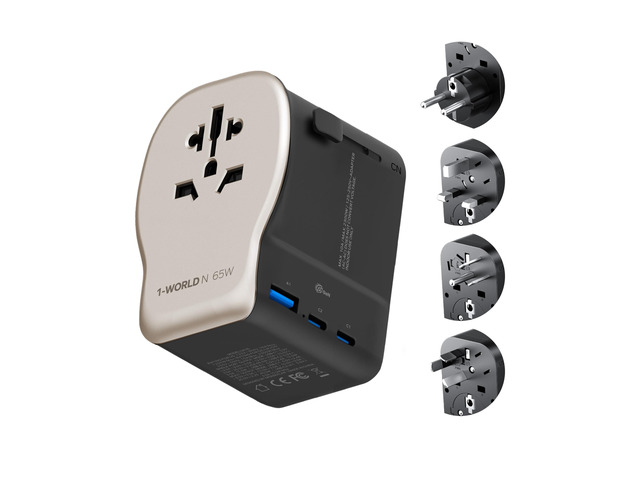 Universal Travel Adapter with Separate Grounding Prong, GaN 65W International Power Adapter, Worldwide Plug Adapter for US/UK/EU/AU and 200+...