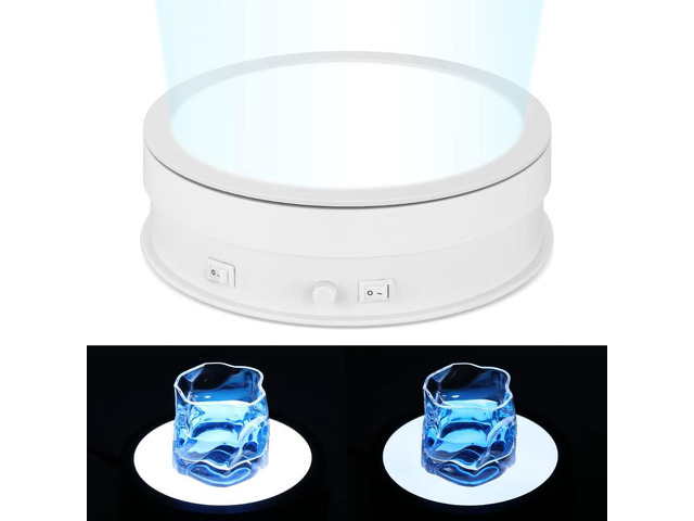 Rotating Display Stand with LED Light, 7.9in/44lb Electric Turntable 360 Degrees Adjustable Lighting for Jewelry, Crystal, Product, Photography,...