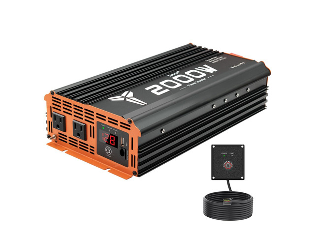 2000W Inverter 12V DC to 110V AC Converter for Home, RV, Truck, Off-Grid Solar Power Inverter with Built-in 5V/2.1A USB, AC Hardwire Port, Remote...