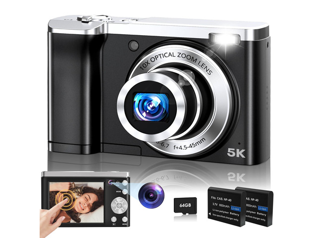 Digital Camera,5K 56MP Cameras for Photography Autofocus,Vlogging Compact Camera with Front and Rear Camera,10X Optical Zoom,6-Axis...