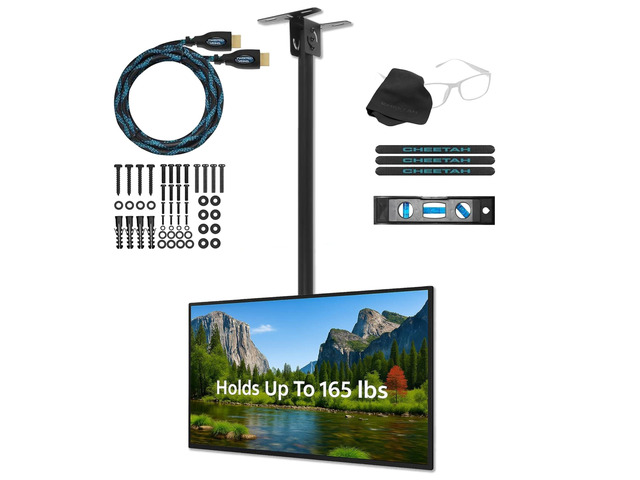 Ceiling TV Mount for 37-86 Inch TVs, Max 165lb, VESA 600 and Full 64' Extension Supports Newer Displays up to 100', Bracket Mounts Flat, Vaulted or...