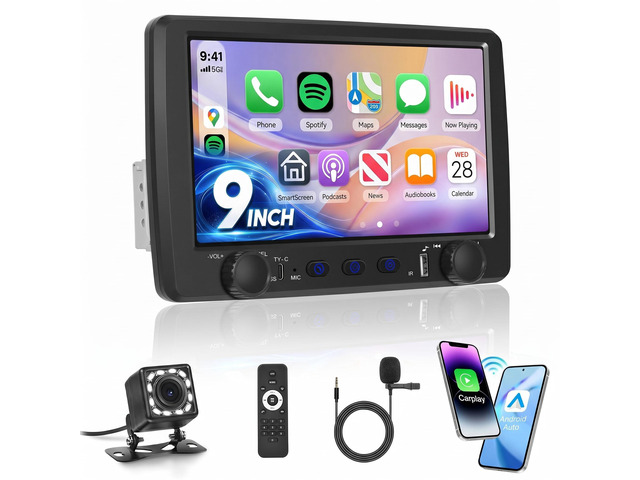 Single Din Car Stereo Wireless Carplay Android Auto, 9 Inch Touch Screen Radio Bluetooth 5.0, 1 Din Stereo Support Mirror Link SWC FM EQ, USB...