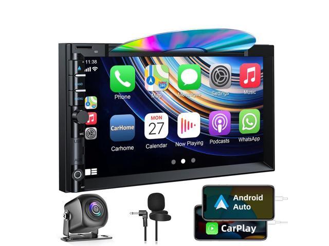 Double Din Car Stereo with CD DVD, Backup Camera Supports CarPlay/Android Auto, 7 inch Touchscreen Car Radio Bluetooth 5.2, AM/FM Radio Receiver...