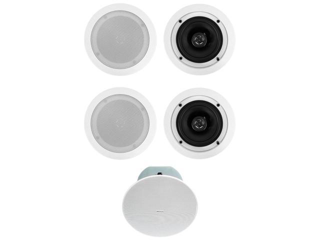 (2) CC525T 5.25' Ceiling Speakers, 70V/8-Ohm, 40W, In-Ceiling Audio, Aimable Tweeter, Paintable Grills, for Restaurants and Cafes