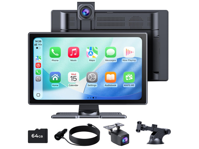 Carplay Screen for Apple Carplay & Android Auto, 9' HD IPS Wireless Touch Car Play Screen for Car, 4K Dash Cam, 1080p Backup Camera, Voice Control,...