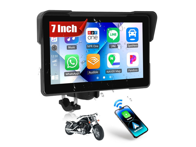 Motorcycle CarPlay Screen, 7' Waterproof Portable Wireless Apple Carplay Android Auto for Motorbike, Touchscreen Car Stereo Support Dual Bluetooth,...