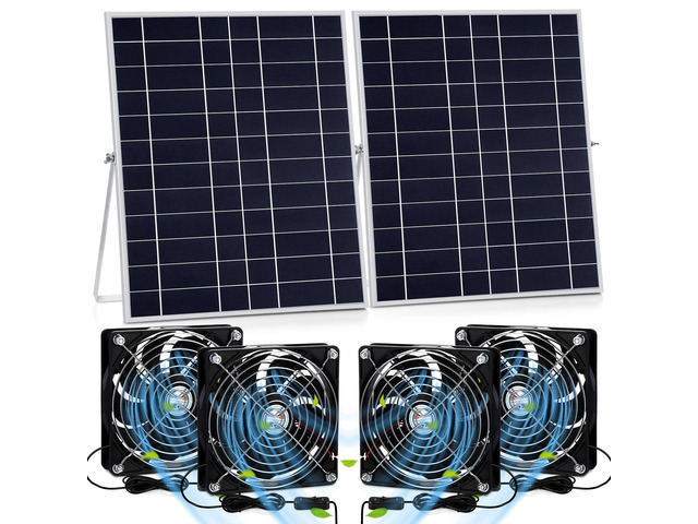 2 Set 20w Solar Powered Fan Kit for Chicken Coop IP67 Waterproof Dual Solar Greenhouse Fan 3500 RPM High Speed Exhaust Fan with 10ft Cable for Shed...