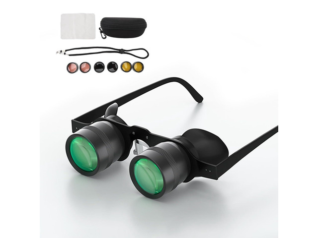Handsfree Binocular Glasses, Professional Portable Telescope, Three Color Polarized Lens, HD Opera Glasses for Adults Kids, 3X Zoom