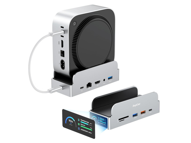 SmartDock Pro for Mac mini M4 Dock Stand with M.2 NVMe SSD Enclosure, 4K 60Hz HDMI, 10Gbps USB-C/A, Gigabit Ethernet, SD/TF Card Readers ...