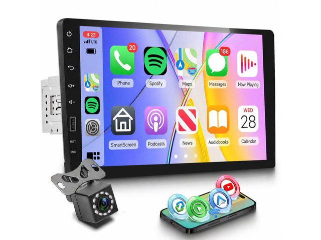 Single Din Car Stereo Support Wireless Carplay Android Auto You-Tube, 9-Inch IPS Touch Screen Car Radio 1 Din with backup Camera Car Audio Receiver...