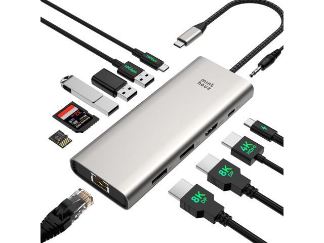 USB C Docking Station Dual Monitor Adapter for Dell HP, Laptop Docking Station 3 Monitors Quad Display USB C Hub Dongle to 4K HDMI+DP,2 USB2.0,100W...