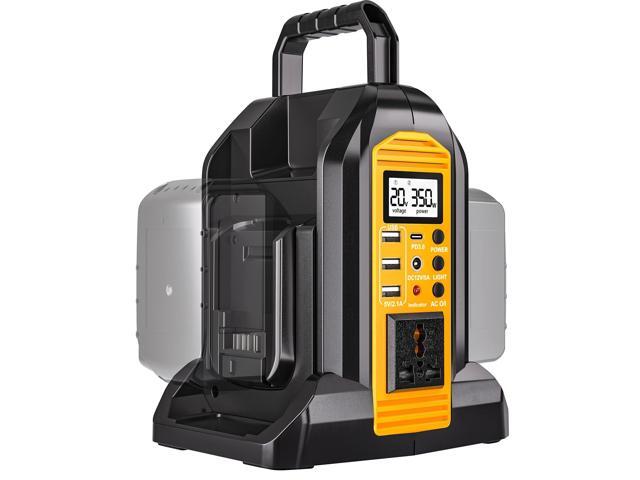 350W Power Inverter for Dewalt 20V/60V Batteries, Dual Battery DC 20V to AC 110-120V Pure Sine Wave with 3 USB Ports & LED Work Light, Portable...