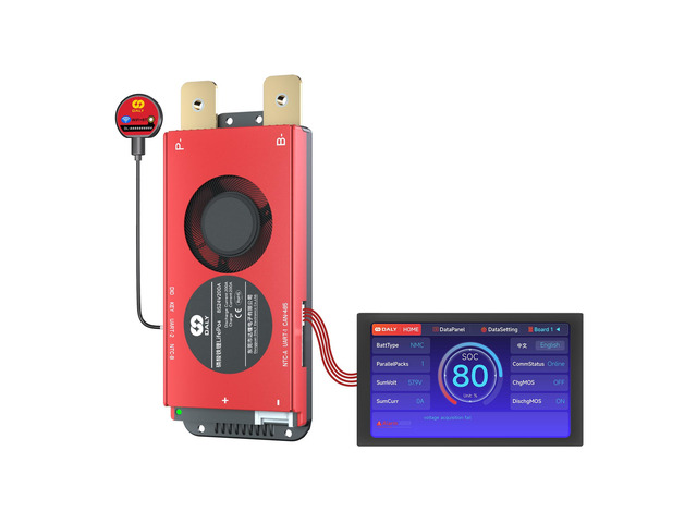 BMS 24V 8S 200A Display - Smart BMS with 4.3 Inch LCD Touch Screen WiFi Bluetooth Module Supports RS485 CAN for 24V LiFePO4 Clean Machine RV Energy...