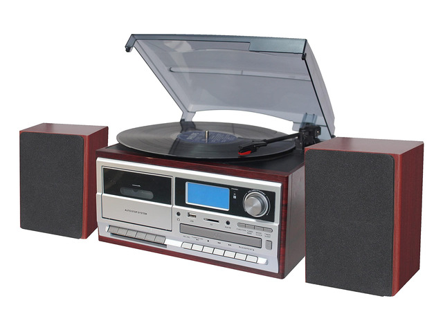 TechPlay ODC128BT 3-Speed Turntable with Cassette Player/Recorder, CD,MP3 SD Card/USB Player, Digital AM/FM Radio, AUX in, Line Out Alarm Clock,...