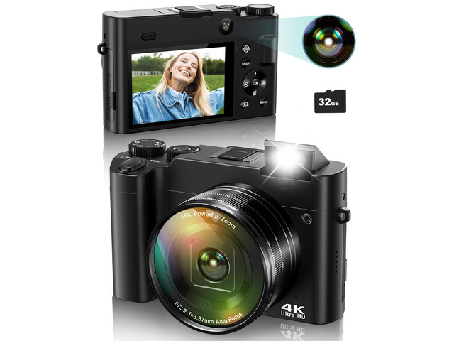 4K Digital Camera for Photography, 64MP Autofocus Vlogging Camera for YouTube with Selfie Lens, Compact Travel Video Camera with Flash, 16X Zoom,...