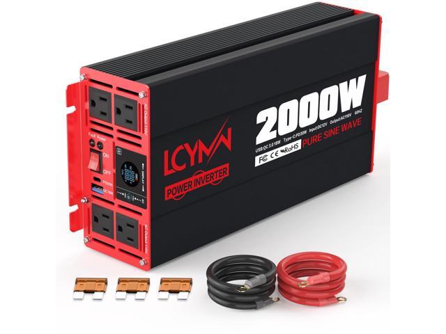 2000 Watts Pure Sine Wave Power Inverter 12V DC to 110V 120V AC Converter for Home RV Off Grid Truck Solar System Inverters with Type-C PD30W USB...