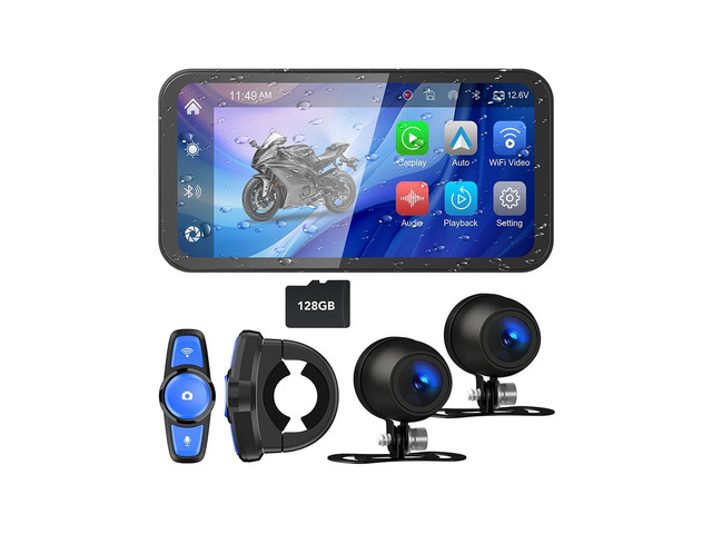 6.25' Motorcycle Dash Cam, Wireless Motorcycle Carplay & Android Auto Screen, Motorbike GPS Navigation, IP67 Waterproof Touchscreen, Remote...