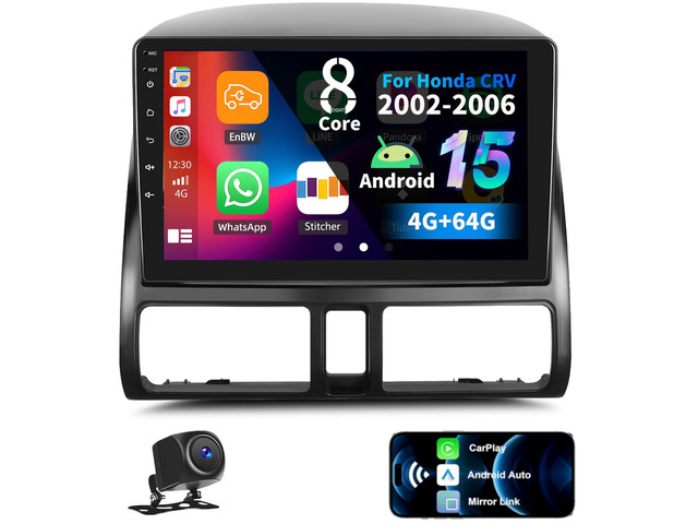 8 Core 4G+64G Car Radio for Honda CRV 2002-2006 with Wireless CarPlay Android Auto,9 inch IPS Touchscreen Android 15 Car Stereo with Mirror...