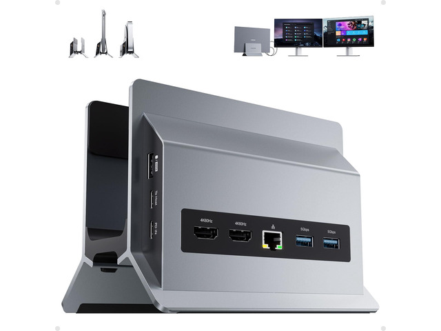 USB C Docking Station Dual Monitor 4K 60Hz, 11-in-1 Vertical Laptop Dock with Stand, 100W PD Charging, 10Gbps USB-C & USB-A, Gigabit Ethernet for...