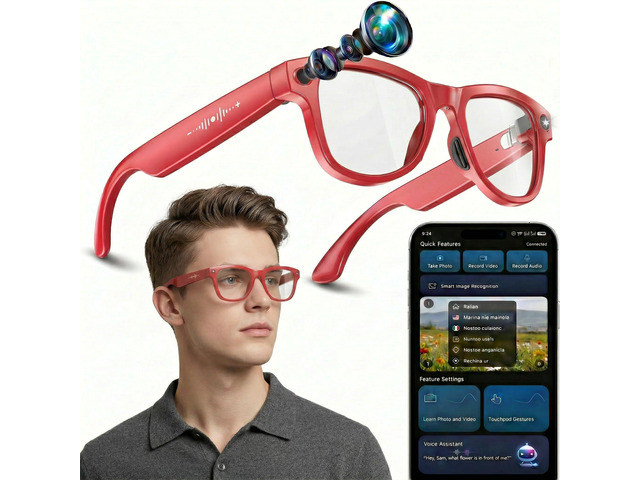 Smart Glasses with Open-Ear Audio & ENC Noise Reduction, 2026 AI Glasses with 8MP Camera, 139 Languages Real-Time Translator, ChatGPT Voice...