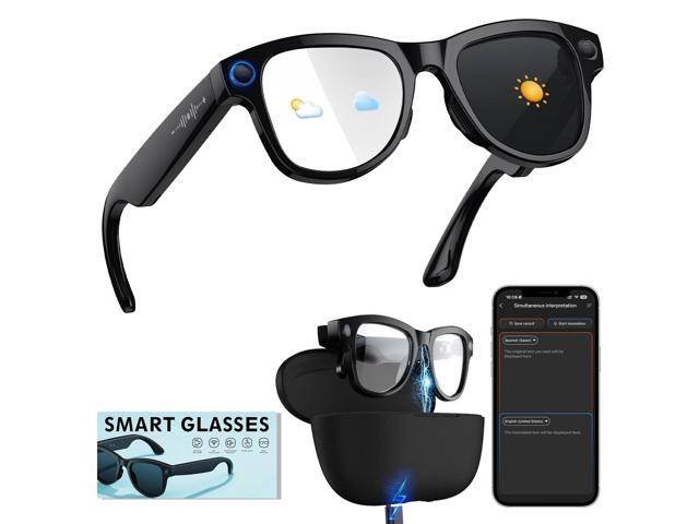 Smart Glasses with Camera with 3600mAh Charging Case, 8MP HD Video Recording with Anti-Shake POV Camera, AI Voice Assistant, Photochromic Glasses...