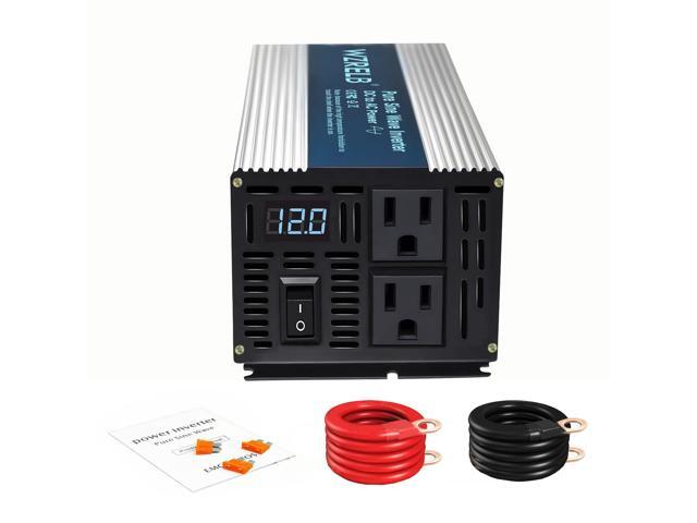 1000W Pure Sine Wave Inverter 24V DC to 110V 120V AC Power Converter with LED Display, Off-Grid Portable Power Inverter with 2 AC Outlets for Home,...