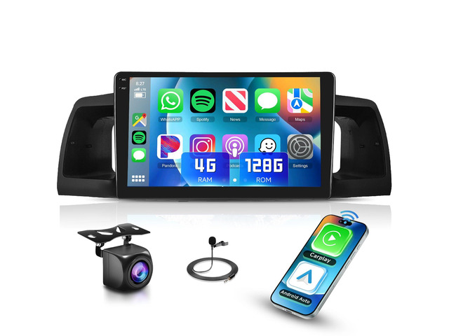 4G+128G Car Radio Stereo for Toyota Corolla EX 2005-2012, 9inch HD in-Cell Touch Screen/Android 15/Wireless CarPlay/Android...