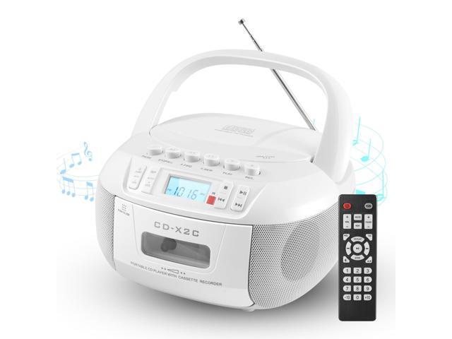 CD and Cassette Player Combo, Portable CD Player Boombox with AM/FM Radio Bluetooth/AUX/USB Drive Tape Recording Headphone Jack LCD Display AC/DC...