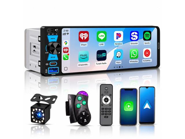 Single Din Car Stereo, 6.5 Inch in-Cell Touch Screen, Wireless Apple CarPlay Android Auto, Bluetooth 5.2, 180W Amplifier, Car Radio, Dual USB +...