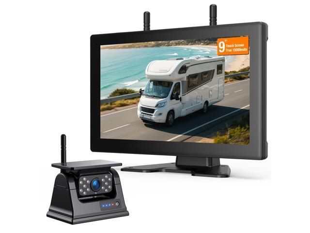 Magnetic Solar Wireless Backup Camera, 9' IPS Touchscreen Monitor HD1080P DVR Rear View Camera IP69 IR Night Vision No Wiring True 15000mAh...