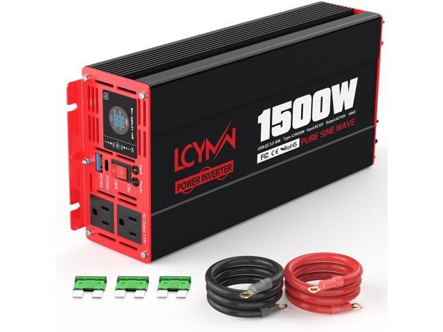 1500 Watt Pure Sine Wave Power Inverter DC 12V to AC 110/120V with Dual Outlets USB-C 30W USB-QC 18W Fast Car Charger Adapter LCD Display and...