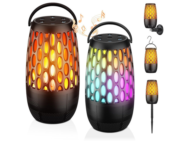 Outdoor Speakers, Portable Wireless Speaker with Flame Lights, Multi-Sync up to 100 Speakers Auto-Pairing HD Stereo Sound Waterproof, Hook for...