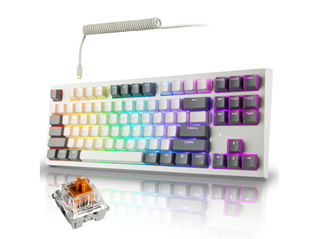 Phantom+ Elite 87 Key RGB Mechanical Gaming Keyboard 3-Mode Wireless Bluetooth 5.0, 2.4GHz & USB-C Wired Hot-Swappable 5-Pin Double-Shot PBT...