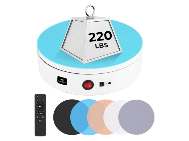 Motorized Rotating Display Stand 12inch/220LB, 360 Degree Photography Turntable with Remote Control, Electric Turntable for Products Photo or Short...
