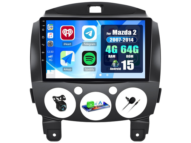 [4G+64G] Car Radio for Mazda 2 2007-2014 with Wireless CarPlay Android Auto,9' Touchscreen Android 15 Mazda 2 Car Stereo with Mirror Link Voice...