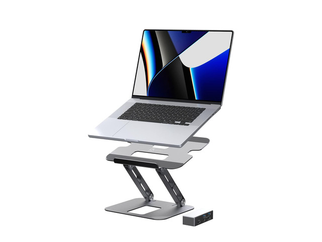 Laptop Stand with USB C 4K HDMI Display Hub - 2 USB A 5Gbps, PD 100W with USB-C 5Gbps Aluminum Computer Riser for MacBook and Windows Notebook...
