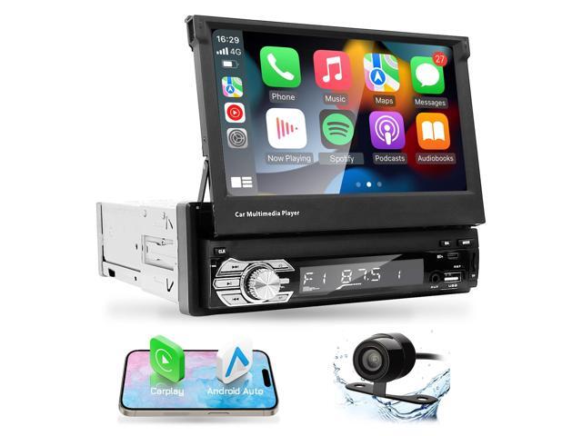 Type-C & USB Single-Din-Carplay& Android-Auto-Car-Radio 7-inch Flip Out Touchscreen Bluetooth/Backup Camera//FM/RDS MP5 Player