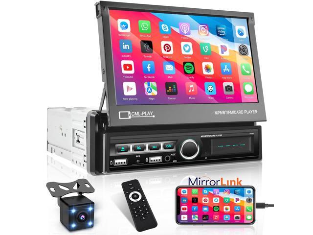 Single Din Touchscreen Car Stereo 7 Inch Touch Screen Car Radio, Automatic Flip Out Sceen Car Stereo with FM Radio, Bluetooth, Mirror Link, EQ,...