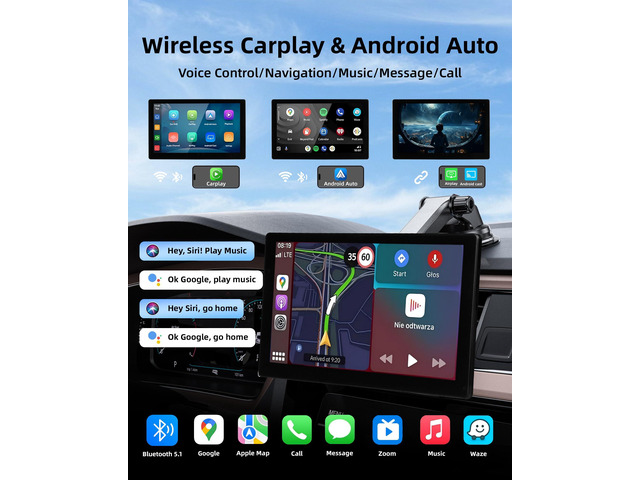 9'' Wireless Carplay Screen for Car Android Auto Monitor Display Screen Carplayer Receivers 4K Dash Cam IPS Car Touchscreen with 1080p Backup...