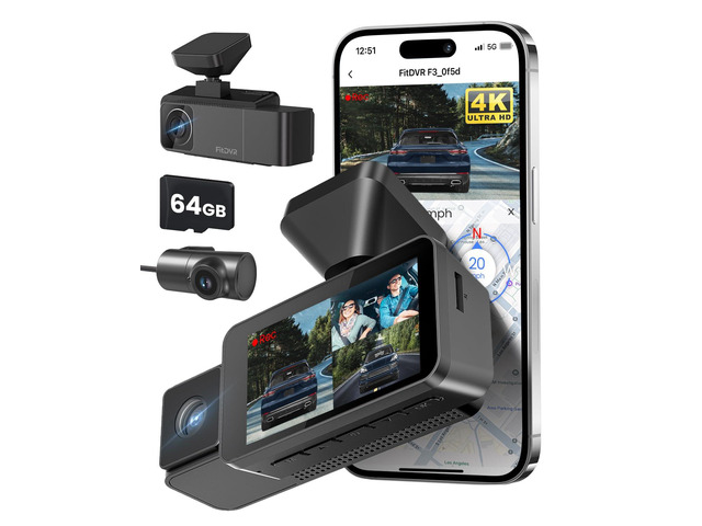 4K 3 Channel Dash Cam, 2160P+1080P+1080P Front and Rear Inside Car Camera with 64GB Card, WiFi Built-in GPS, 3 IPS Screen, IR Night Vision, G...