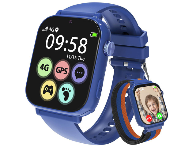 Smart Watch for kids-4g GPS Kids Phone Watch with Call and Text Game Camera Pedometer Alarm Clock-Watches for Boys Girls 4-12 Age Gifts Blue