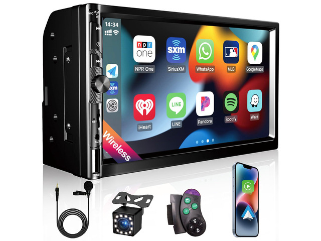 7 Inch Car Stereo with Wireless Apple CarPlay,Double Din Car Radio Androdi Auto,Bluetooth 5.2,IPS 1024 * 600 Display,FM Radio, Backup Camera,Online...
