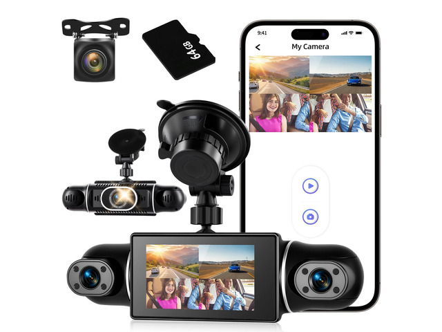 360Â°View 4 Channel Dash Cam, 2K+1080P Front and Rear Inside Left Right, 3 inch IPS Screen Dash Camera for Cars, WiFi/APP Control, Night Vision, 24H...