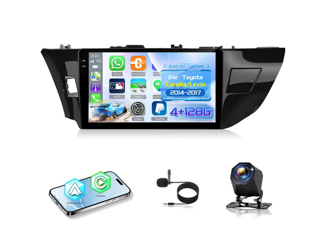 [4+128G] Car Radio for Toyota Corolla/Levin 2014-2017 - Wireless Carplay and Android Auto - 10 Inch Incell Touchscreen Android Car Stereo - GPS /...