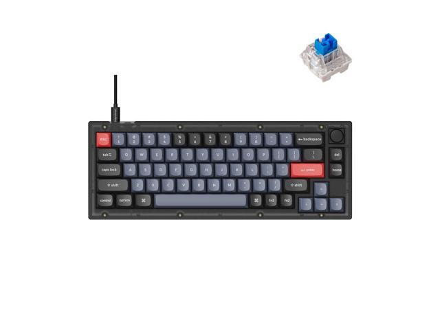 V2 Wired Custom Mechanical Keyboard Knob Version, 65% Layout QMK/VIA Programmable with Hot-swappable K Pro Blue Switch Compatible with Mac Windows...