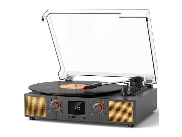 Vinyl Record Player with Speaker, 3-Speeds Bluetooth Turntable with FM Radio and LED Display, USB Recording, TF Card Playback, AUX Input & RCA...