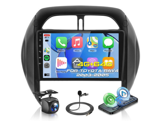 4G+64G Car Radio for Toyota RAV4 2003 2004 2005, Wireless Apple Carplay Android Auto Car Stereo, 9 IPS Touchscreen with WiFi, GPS,...