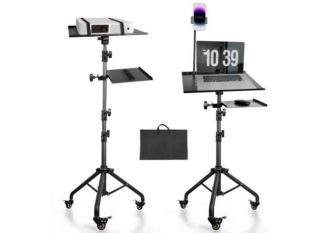 Portable Laptop & Projector Stand with Phone Holder and Mouse Tray, Adjustable Height Tripod Stand for Laptop, Projector, DJ, Sheet Music, Black